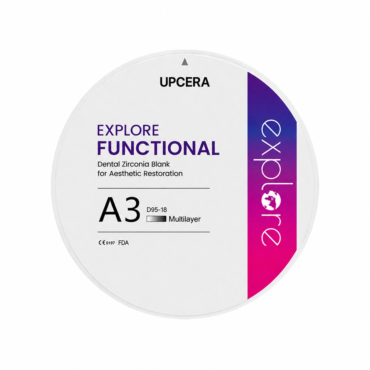 Циркониевый диск UPCERA Explore Functional 4D Multilayer, D=95 H=18, цвет A3